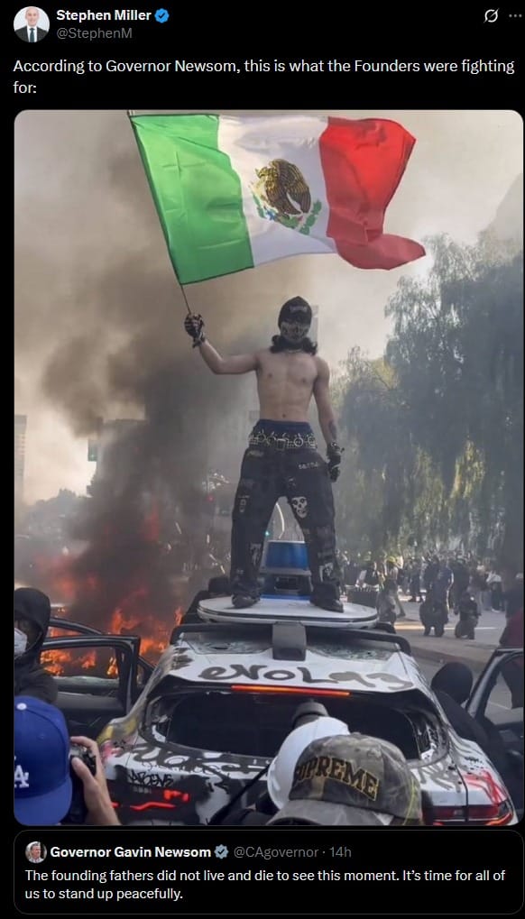 Steven Miller's Quote tweet to Newsom.