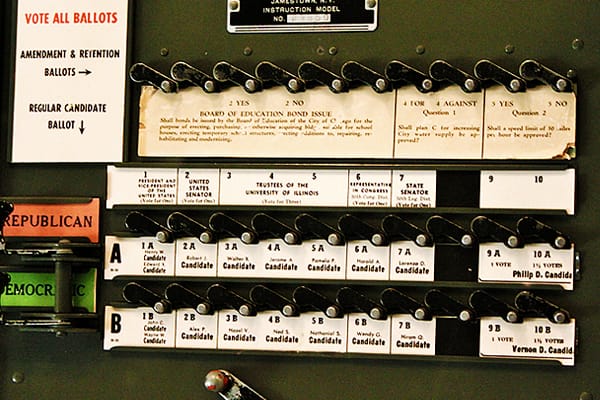 Lever operated voting machine // Credit: RadioFan