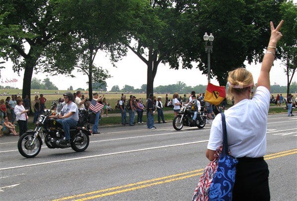 motorcycle riders outside the National Mall in Washington, D.C., during the 20th Rolling Thunder Ride for Freedom, May 27, 2007. // Credit: Defense Dept. photo by John J. Kruzel